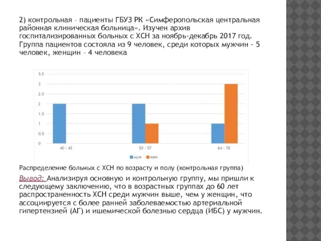 2) контрольная – пациенты ГБУЗ РК «Симферопольская центральная районная клиническая больница».