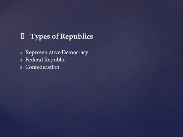 Representative Democracy Federal Republic Confederation Types of Republics