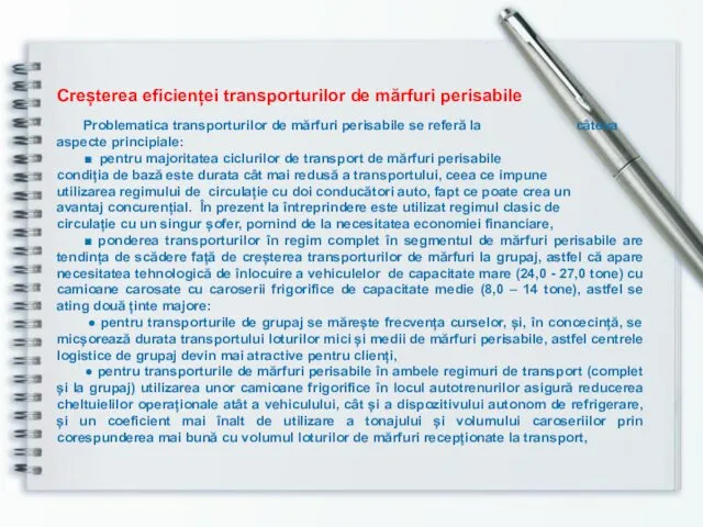 Creșterea eficienței transporturilor de mărfuri perisabile Problematica transporturilor de mărfuri perisabile