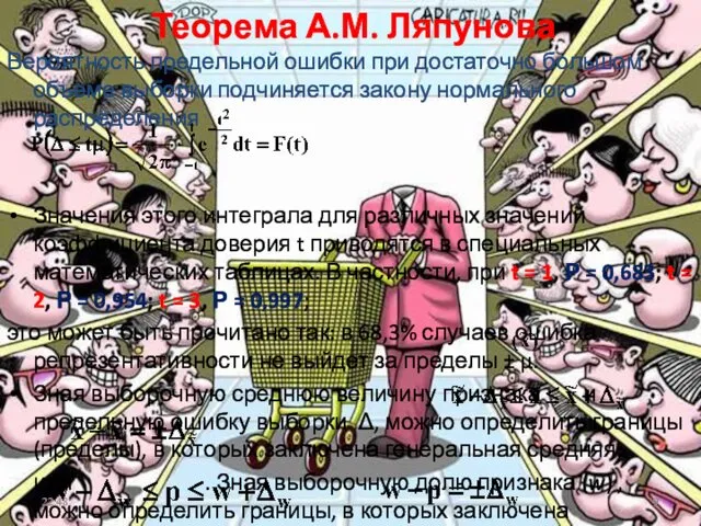 Теорема А.М. Ляпунова Вероятность предельной ошибки при достаточно большом объеме выборки