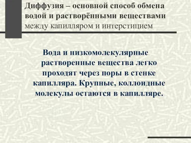 Диффузия – основной способ обмена водой и растворёнными веществами между капилляром