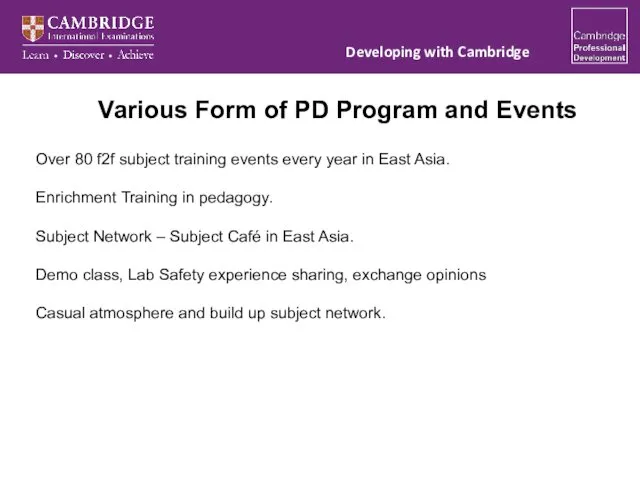 Various Form of PD Program and Events Over 80 f2f subject