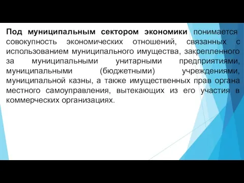 Под муниципальным сектором экономики понимается совокупность экономических отношений, связанных с использованием