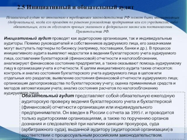 2.5 Инициативный и обязательный аудит Независимый аудит по отношению к требованиям