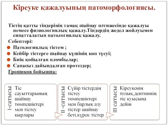 Кіреуке қажалуының патоморфологиясы. Тістің қатты тіндерінің тамақ шайнау нәтижесінде қажалуы немесе