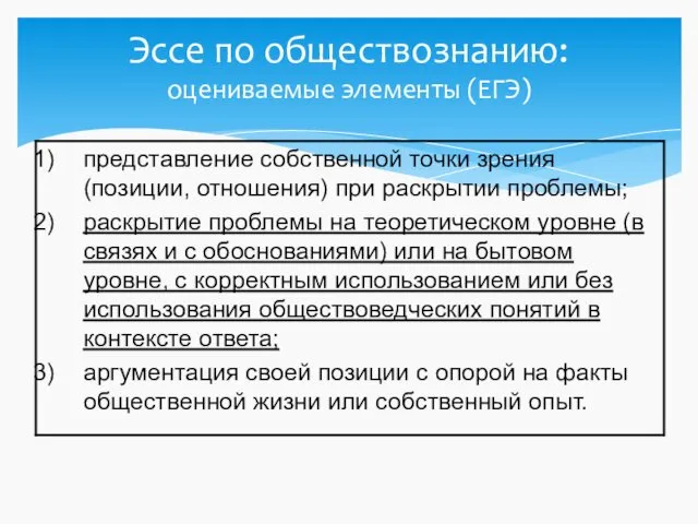 Эссе по обществознанию: оцениваемые элементы (ЕГЭ)