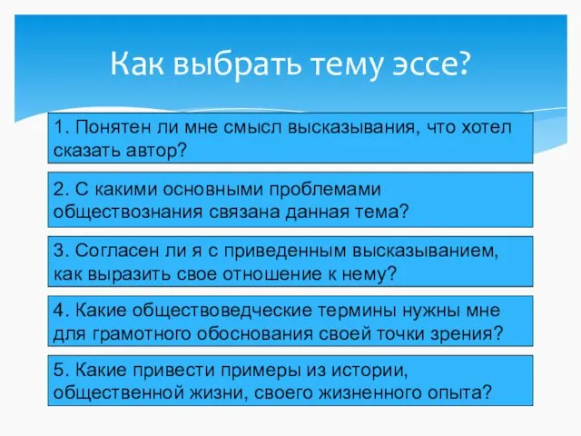 Как выбрать тему эссе? 2. С какими основными проблемами обществознания связана