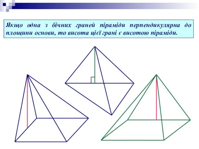 Якщо одна з бічних граней піраміди перпендикулярна до площини основи, то