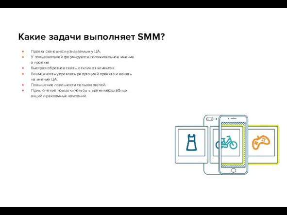 Какие задачи выполняет SMM? Проект становится узнаваемым у ЦА. У пользователей