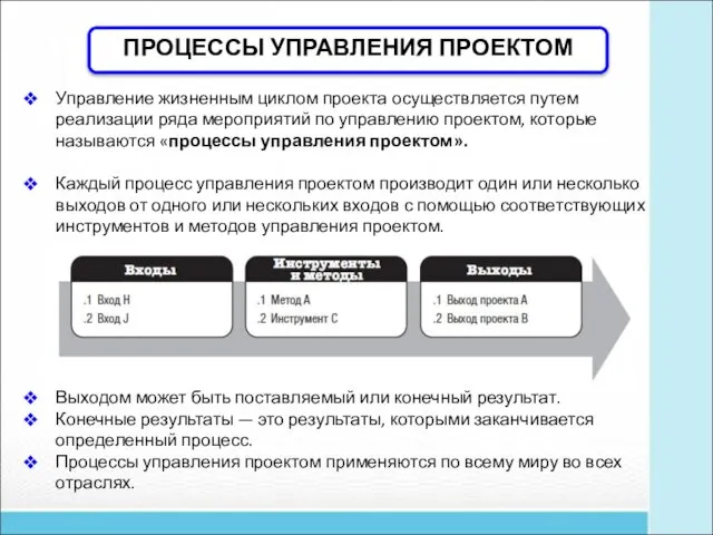 Управление жизненным циклом проекта осуществляется путем реализации ряда мероприятий по управлению