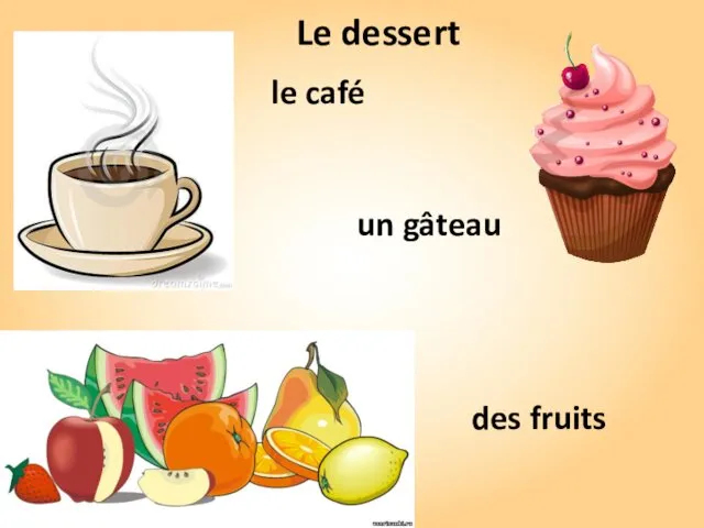 Le dessert le café un gâteau des fruits