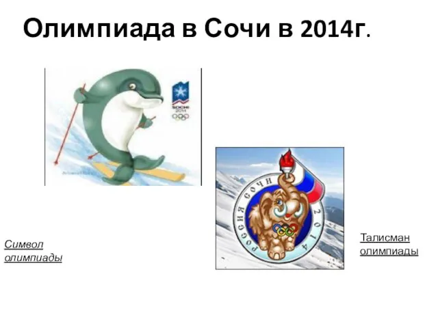 Олимпиада в Сочи в 2014г. Символ олимпиады дельфин Талисман олимпиады мамонтёнок