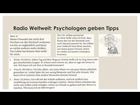 Radio Weltweit: Psychologen geben Tipps