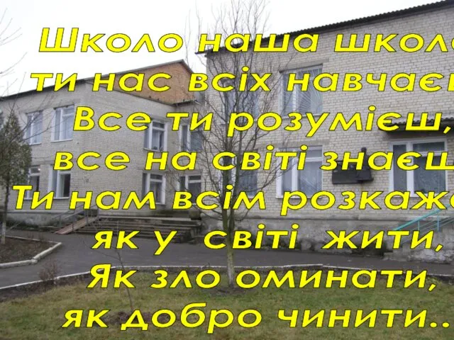 Школо наша школо, ти нас всіх навчаєш, Все ти розумієш, все