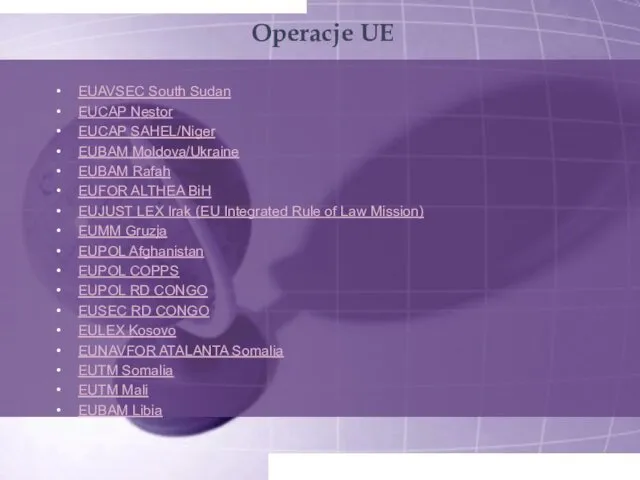 Operacje UE EUAVSEC South Sudan EUCAP Nestor EUCAP SAHEL/Niger EUBAM Moldova/Ukraine