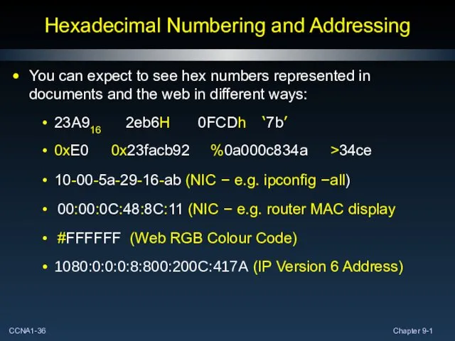 Hexadecimal Numbering and Addressing You can expect to see hex numbers