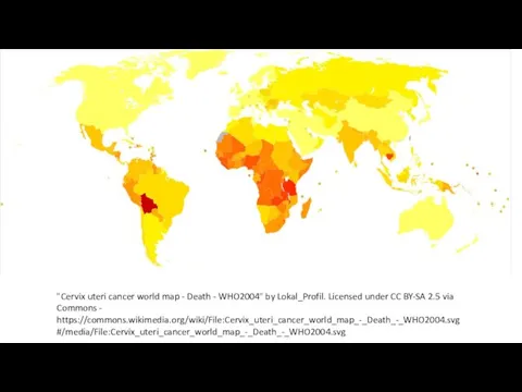 "Cervix uteri cancer world map - Death - WHO2004" by Lokal_Profil.