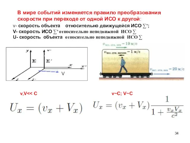 В мире событий изменяется правило преобразования скорости при переходе от одной