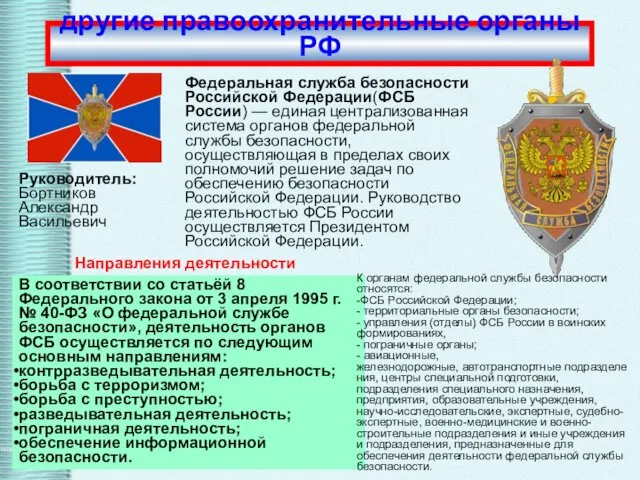 другие правоохранительные органы РФ Федеральная служба безопасности Российской Федерации(ФСБ России) —