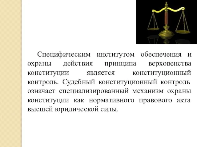 Специфическим институтом обеспечения и охраны действия принципа верховенства конституции является конституционный