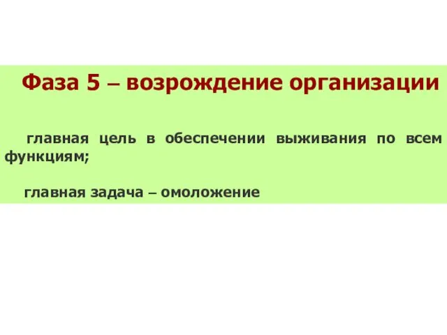 Фаза 5 – возрождение организации главная цель в обеспечении выживания по