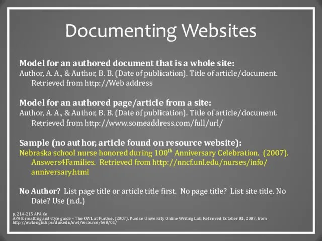 Documenting Websites Model for an authored document that is a whole