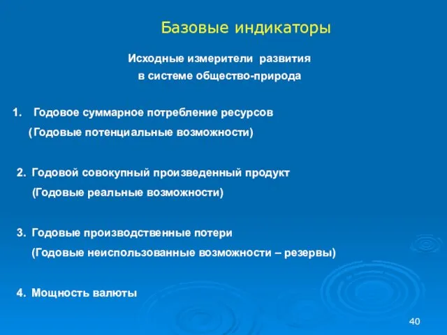 Годовое суммарное потребление ресурсов ( Годовые потенциальные возможности) 2. Годовой совокупный