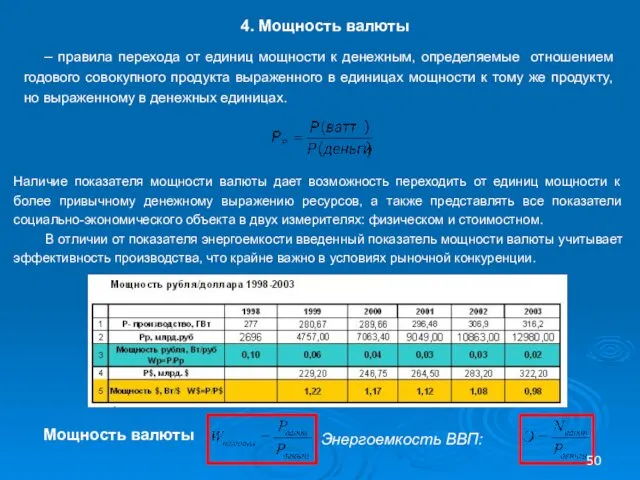 – правила перехода от единиц мощности к денежным, определяемые отношением годового