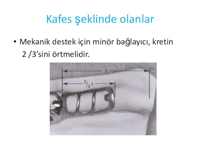 Kafes şeklinde olanlar Mekanik destek için minör bağlayıcı, kretin 2 /3’sini örtmelidir.