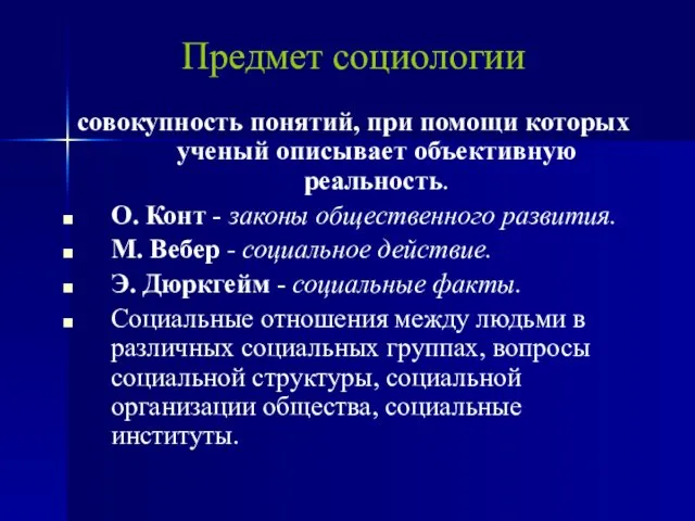 совокупность понятий, при помощи которых ученый описывает объективную реальность. О. Конт