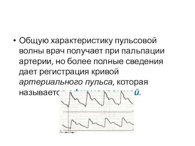 Общую характеристику пульсовой волны врач получает при пальпации артерии, но более