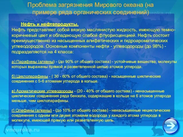 Проблема загрязнения Мирового океана (на примере ряда органических соединений) Нефть и