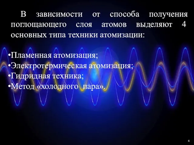 В зависимости от способа получения поглощающего слоя атомов выделяют 4 основных