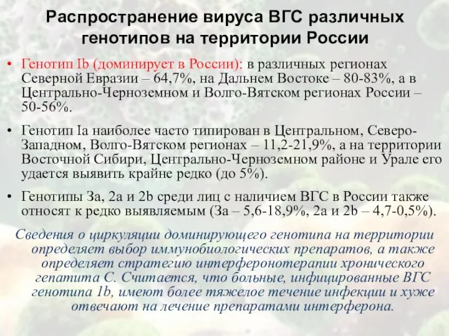 Генотип Ib (доминирует в России): в различных регионах Северной Евразии –