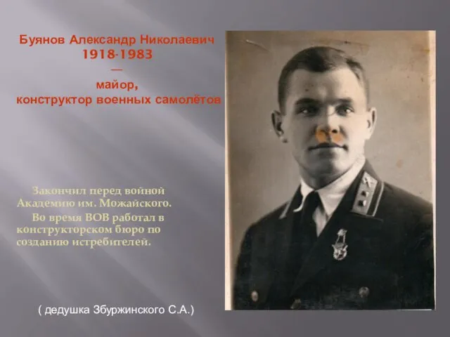 Буянов Александр Николаевич 1918-1983 — майор, конструктор военных самолётов Закончил перед