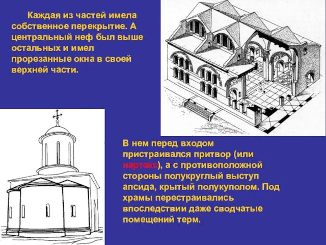 Каждая из частей имела собственное перекрытие. А центральный неф был выше