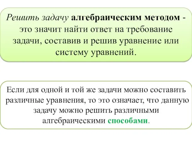 Решить задачу алгебраическим методом - это зна­чит найти ответ на требование