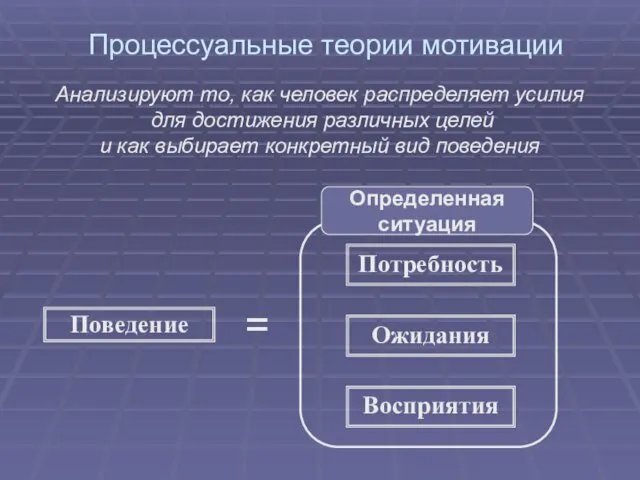 Процессуальные теории мотивации Анализируют то, как человек распределяет усилия для достижения