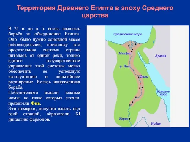 Территория Древнего Египта в эпоху Среднего царства В 21 в. до