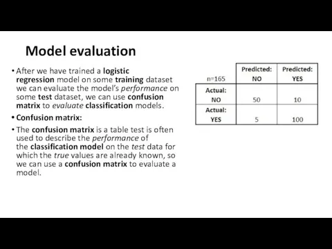 Model evaluation After we have trained a logistic regression model on