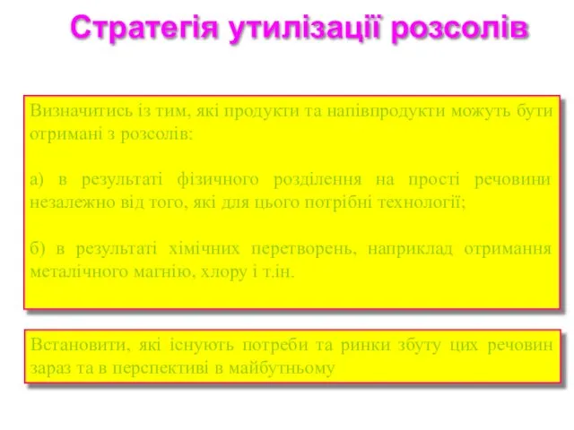 Стратегія утилізації розсолів Визначитись із тим, які продукти та напівпродукти можуть