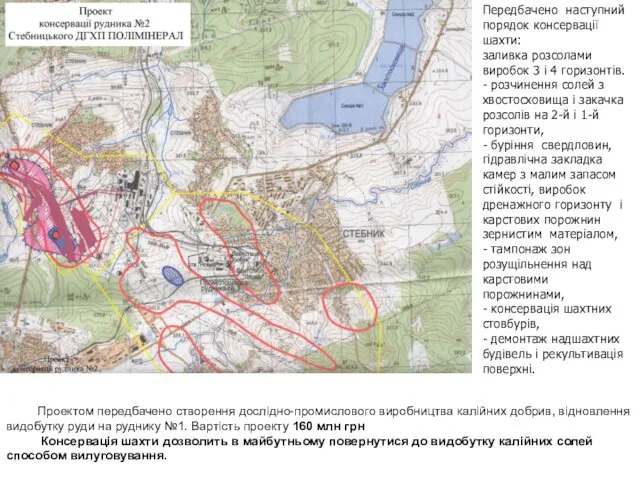 Проектом передбачено створення дослідно-промислового виробництва калійних добрив, відновлення видобутку руди на