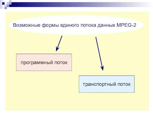 программный поток транспортный поток Возможные формы единого потока данных MPEG-2