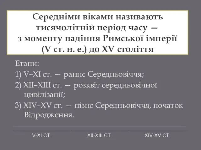 Середніми віками називають тисячолітній період часу — з моменту падіння Римської