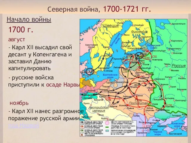 Северная война, 1700-1721 гг. Начало войны 1700 г. - Карл XII