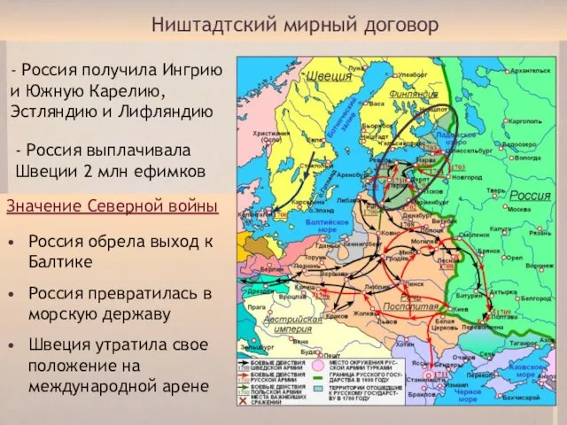 Ништадтский мирный договор - Россия получила Ингрию и Южную Карелию, Эстляндию