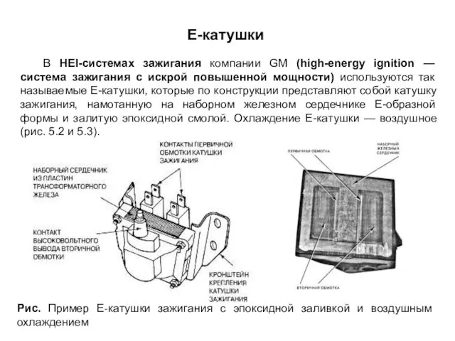 Е-катушки Рис. Пример Е-катушки зажигания с эпоксидной заливкой и воздушным охлаждением