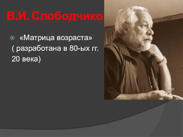 В.И. Слободчиков «Матрица возраста» ( разработана в 80-ых гг. 20 века)