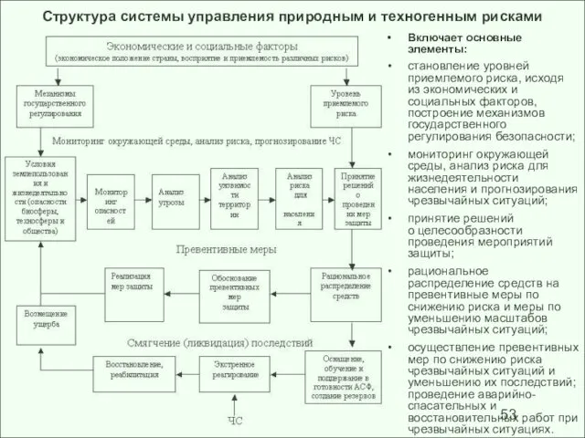 Структура системы управления природным и техногенным рисками Включает основные элементы: становление