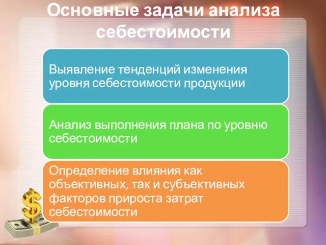 Основные задачи анализа себестоимости